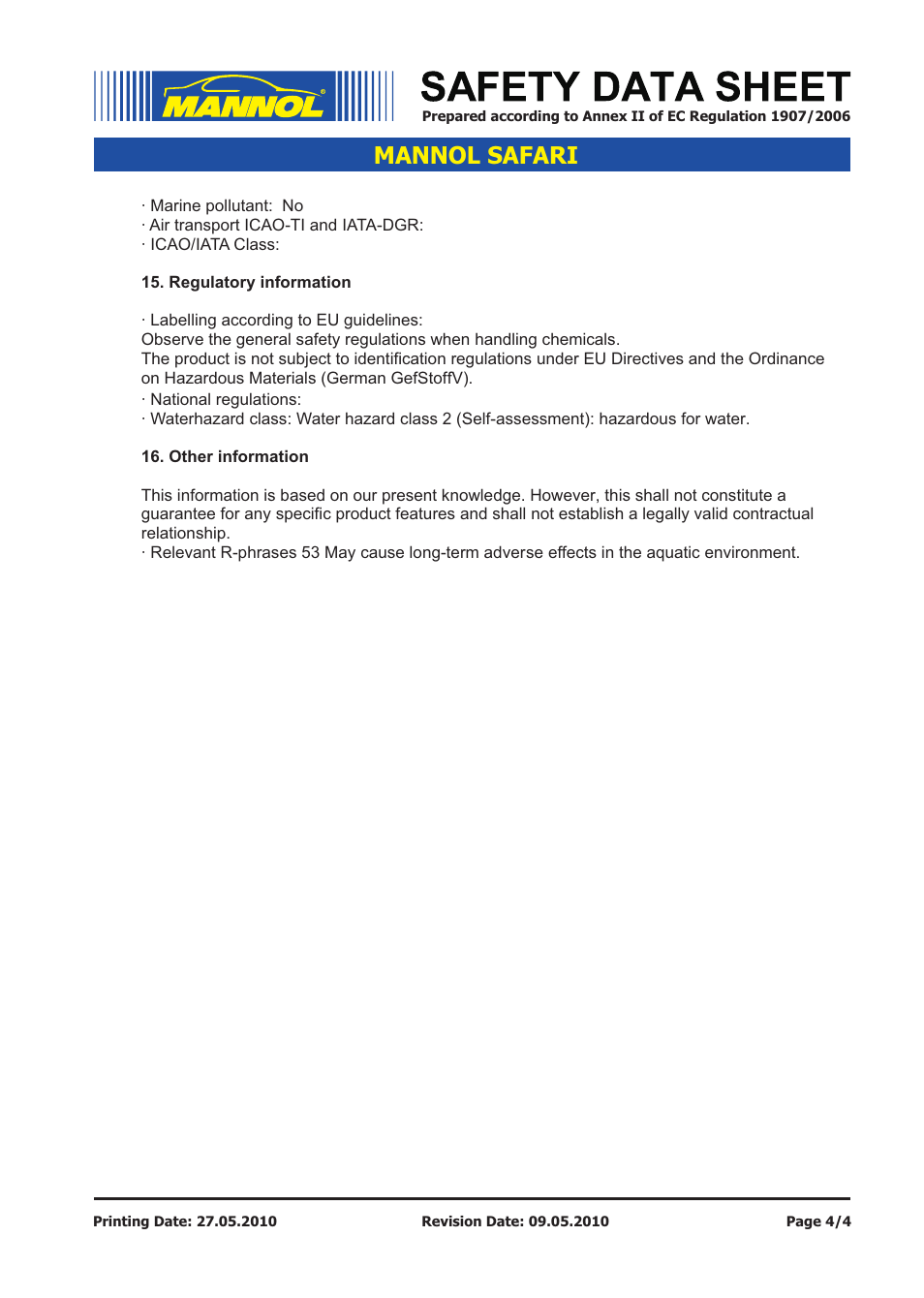 Mannol safari | SCT-Germany SAFARI SAE 20W-50 API SG_CD User Manual | Page 4 / 4