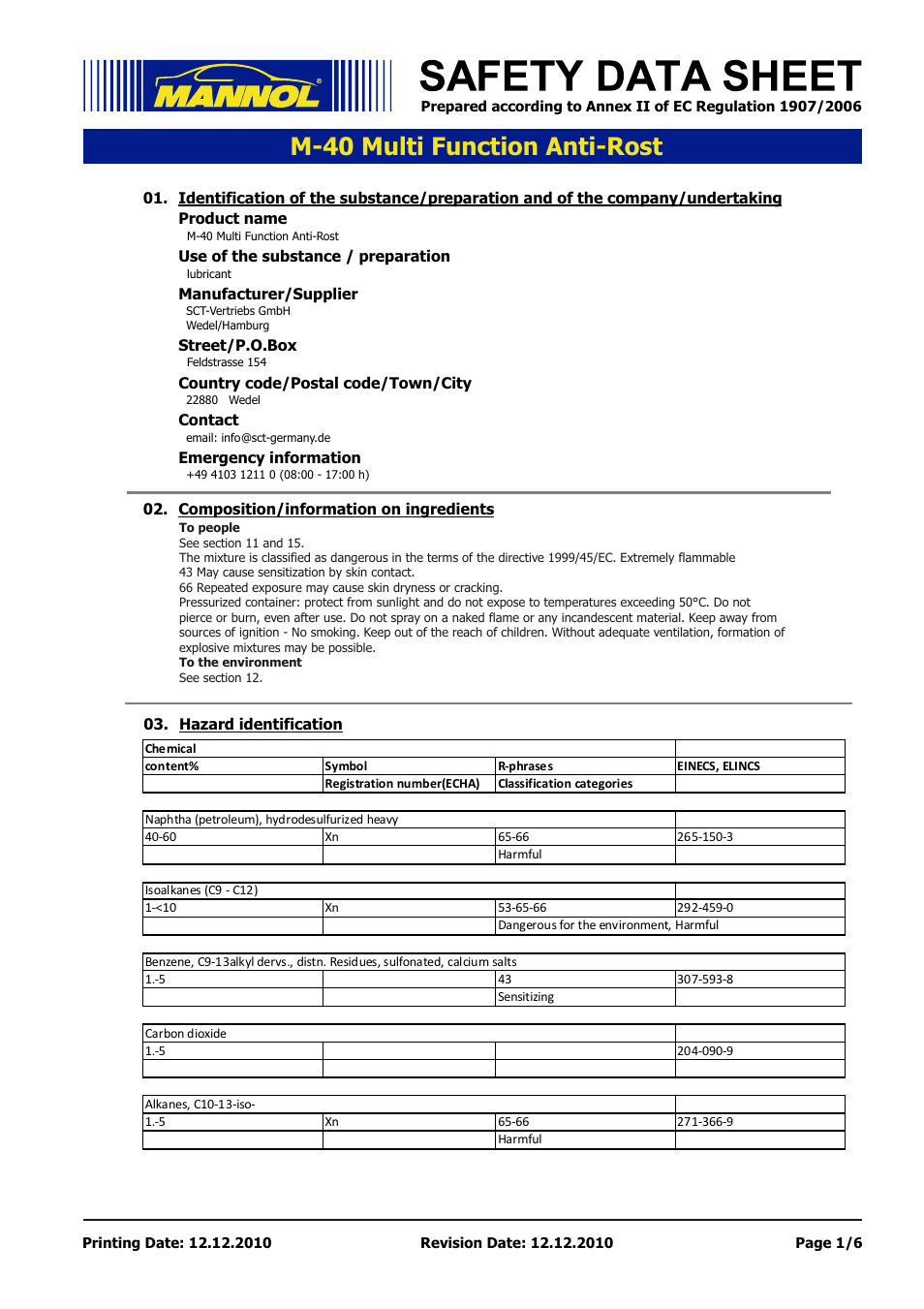 SCT-Germany M-40 Multi Function Anti-Rost User Manual | 6 pages