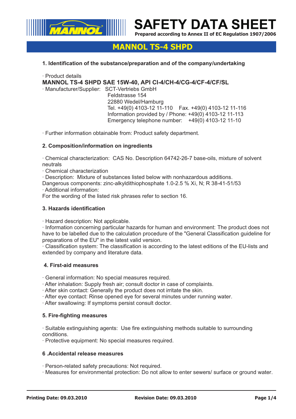 SCT-Germany TS-4 SHPD 15W-40 (Truck Special Extra) User Manual | 4 pages