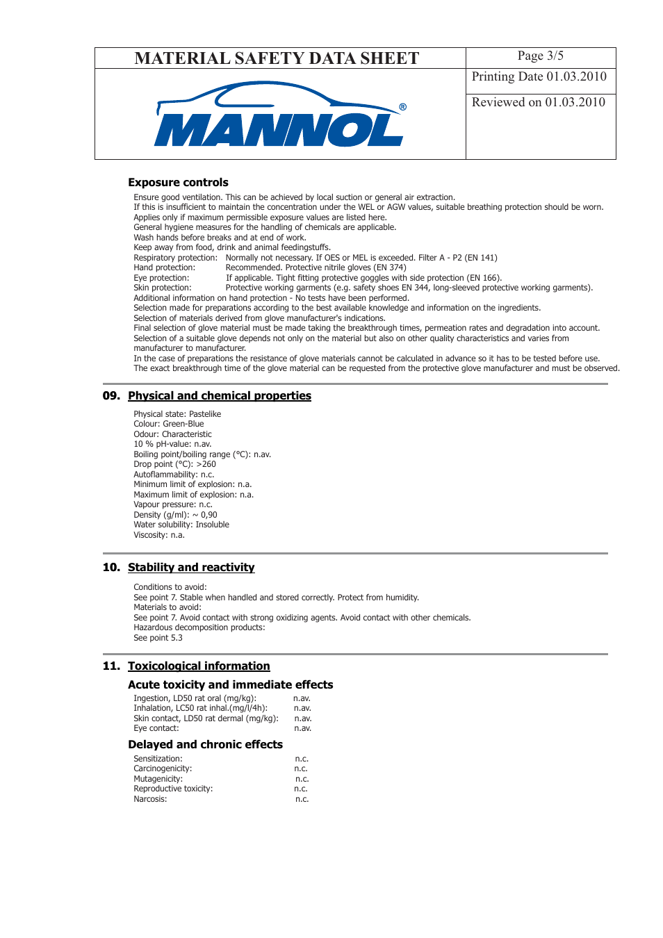 Material safety data sheet | SCT-Germany HIGH TEMPERATURE GREASE LC2 User Manual | Page 3 / 5