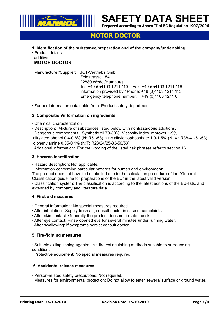 SCT-Germany MOTOR DOCTOR User Manual | 4 pages