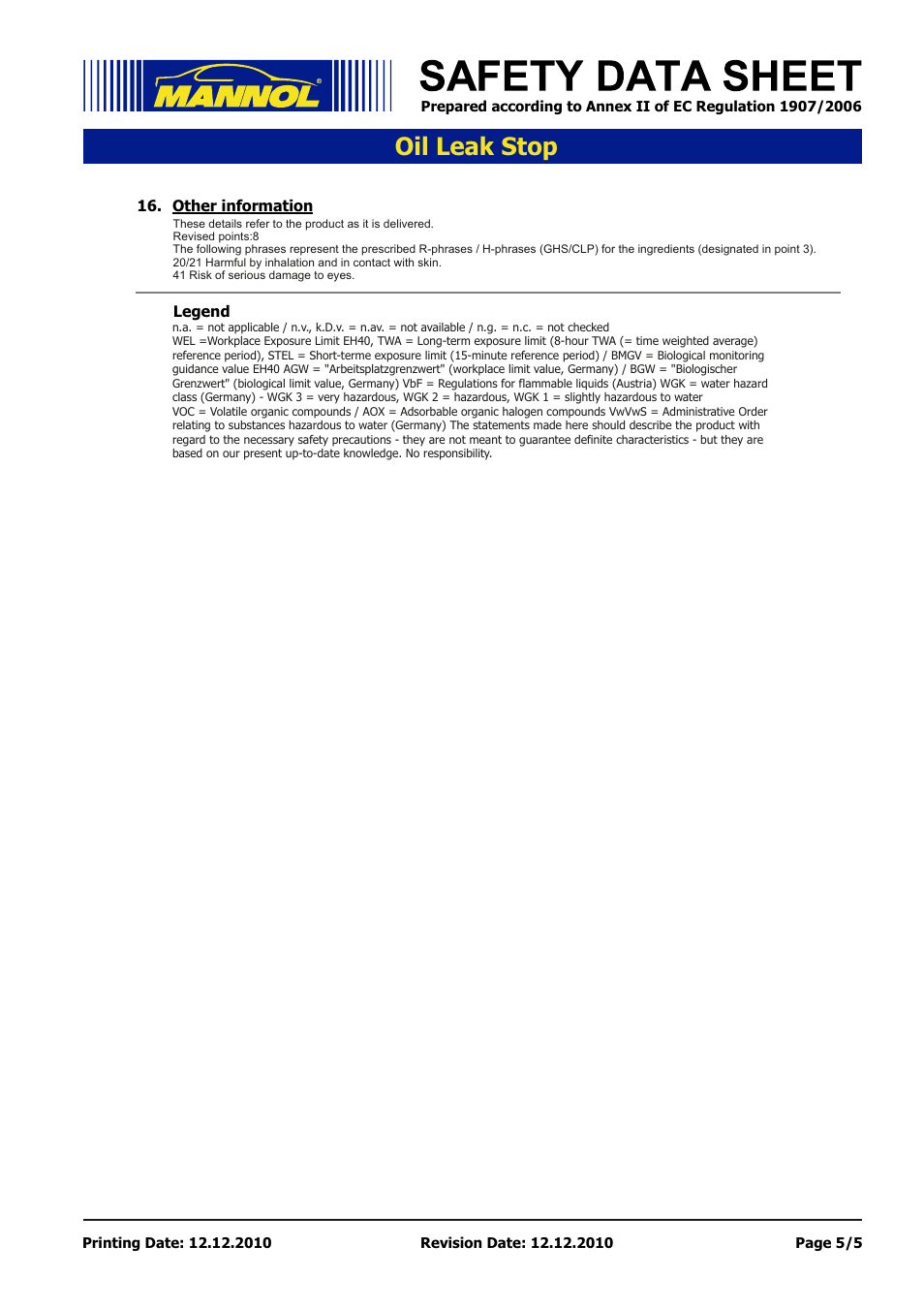 Seite 5, Oil leak stop | SCT-Germany OIL LEAK-STOP User Manual | Page 5 / 5