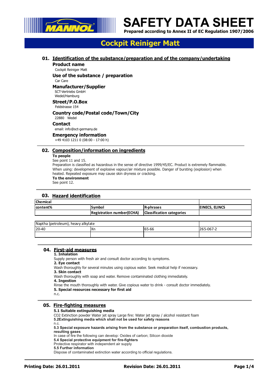 SCT-Germany COCKPIT-REINIGER Effekt MATT User Manual | 4 pages