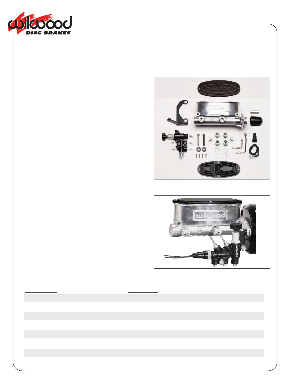 Wilwood Aluminum Tandem M_C Kit with Bracket and Valve User Manual | 1 page