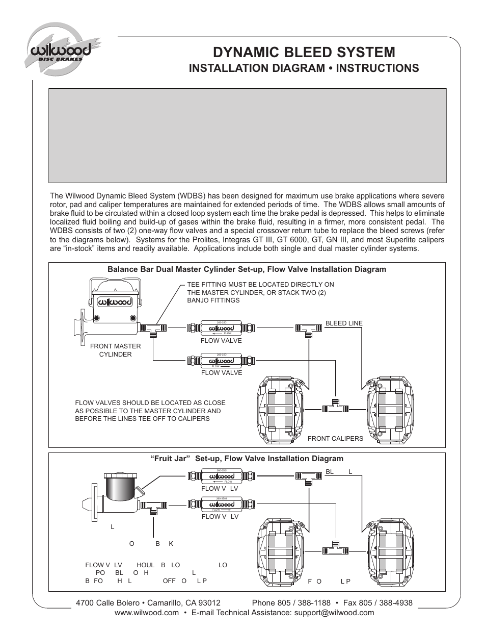 Wilwood MasterCylinder No: 260-3501 User Manual | 2 pages