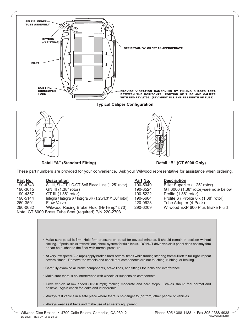 Wilwood MasterCylinder No: 260-3501 User Manual | Page 2 / 2