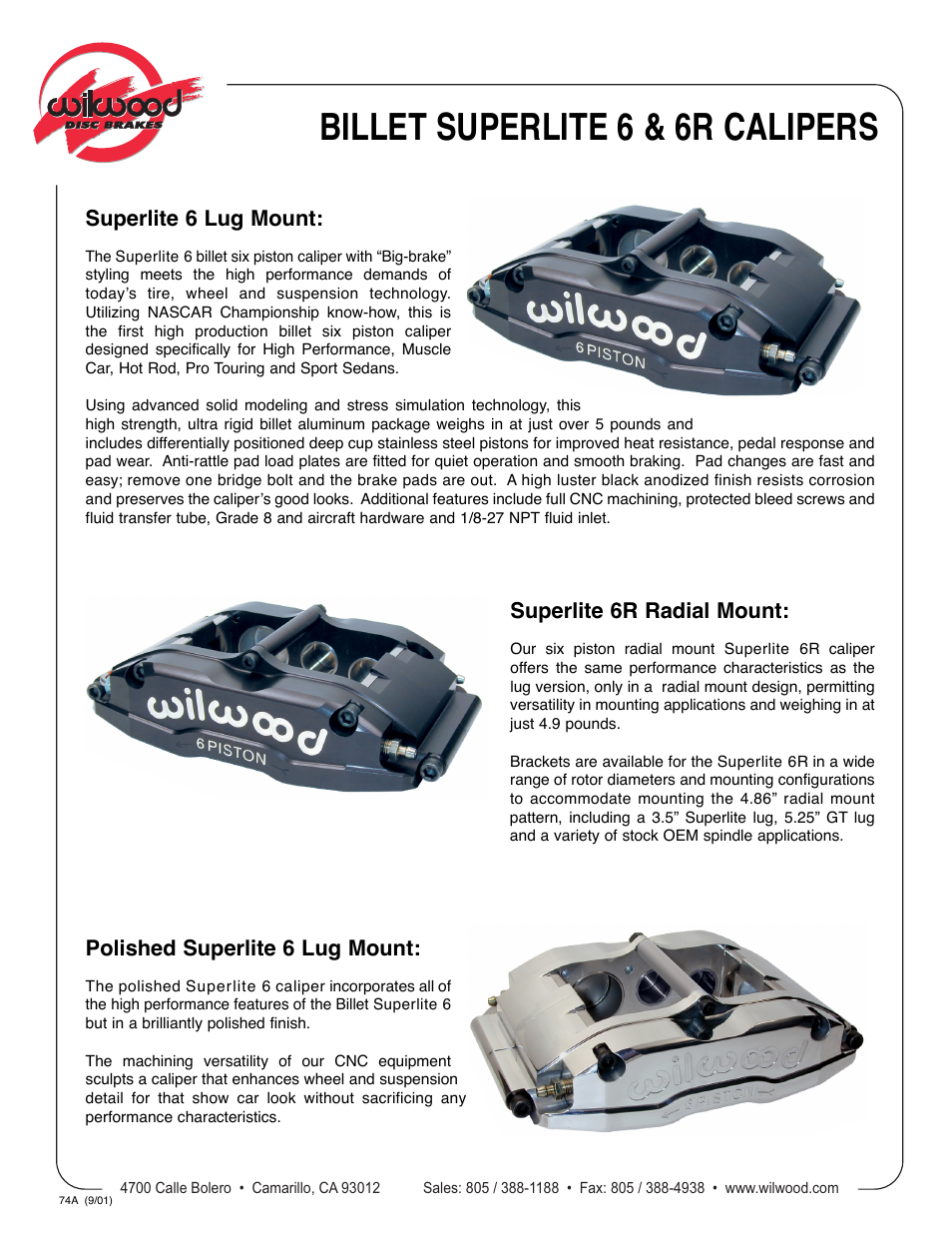 Wilwood Billet Superlite 6 Lug Mount Caliper User Manual | 4 pages