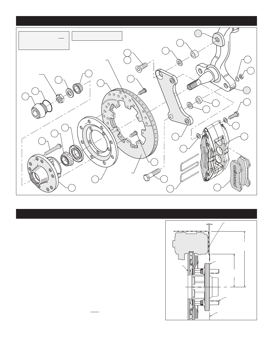 Exploded assembly diagram, General information, Figure 1. typical installation configuration | Figure 2. wheel clearance diagram, Page 3 | Wilwood Dynapro 6 Big Brake Front Brake Kit (Hub) User Manual | Page 3 / 8
