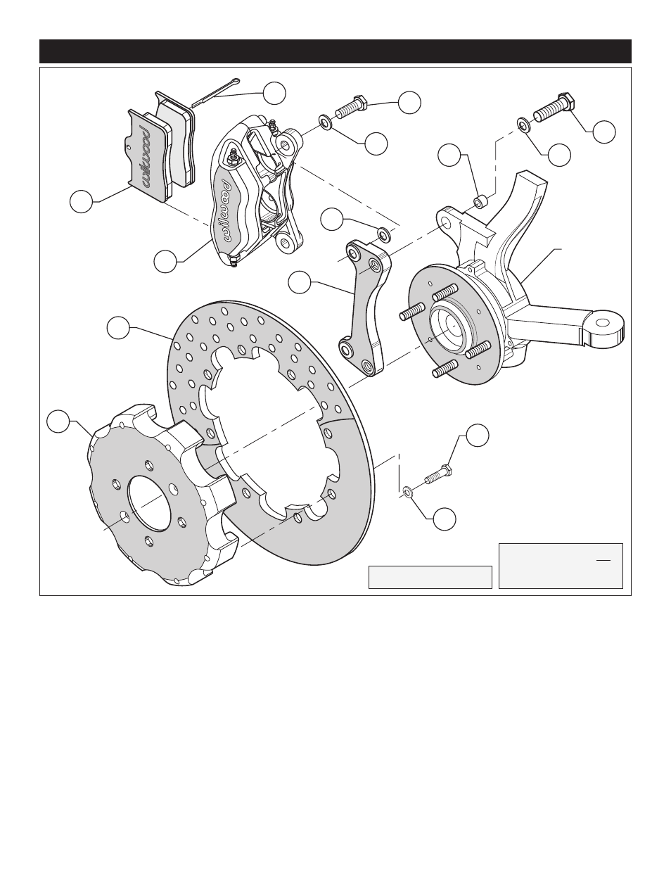 Exploded assembly diagram | Wilwood Forged Dynalite Front Drag Brake Kit (Hat) User Manual | Page 4 / 8