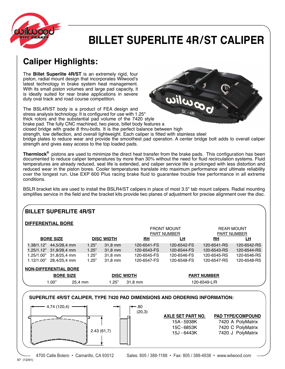 Wilwood Billet Superlite 4R Radial Mount User Manual | 2 pages