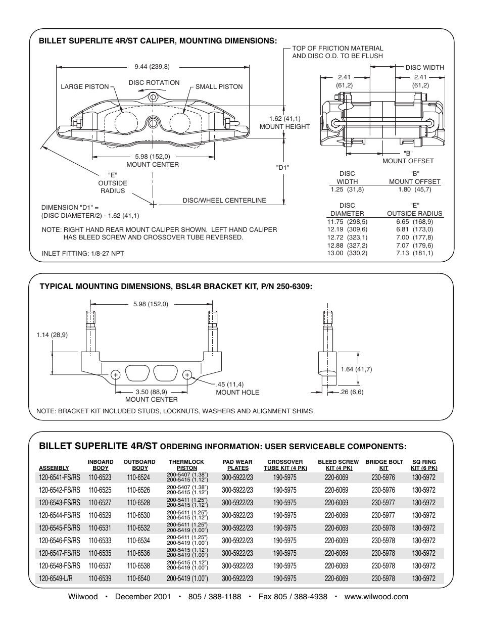 Billet superlite 4r/st | Wilwood Billet Superlite 4R Radial Mount User Manual | Page 2 / 2