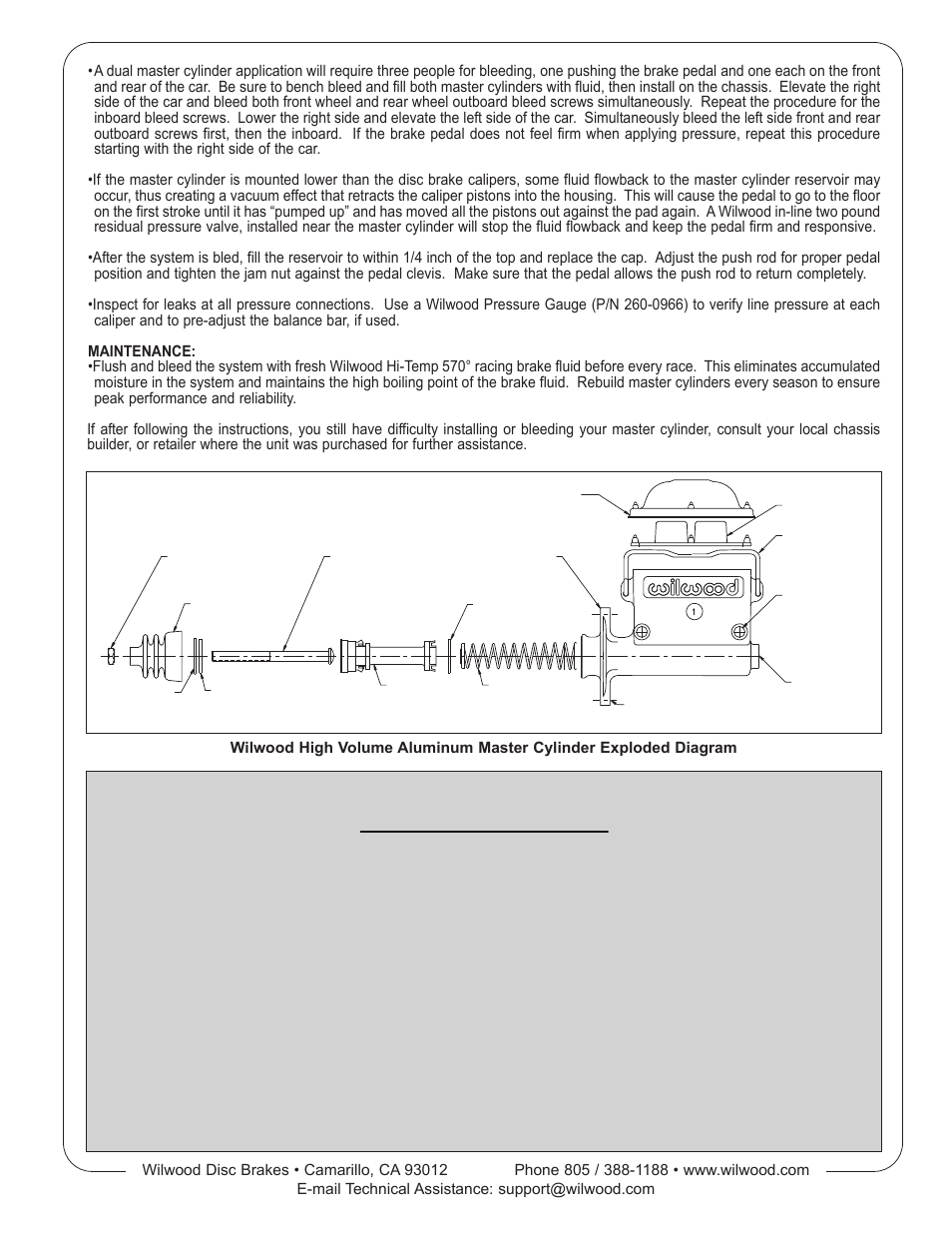 Wilwood High Volume Master Cylinder User Manual | Page 2 / 2