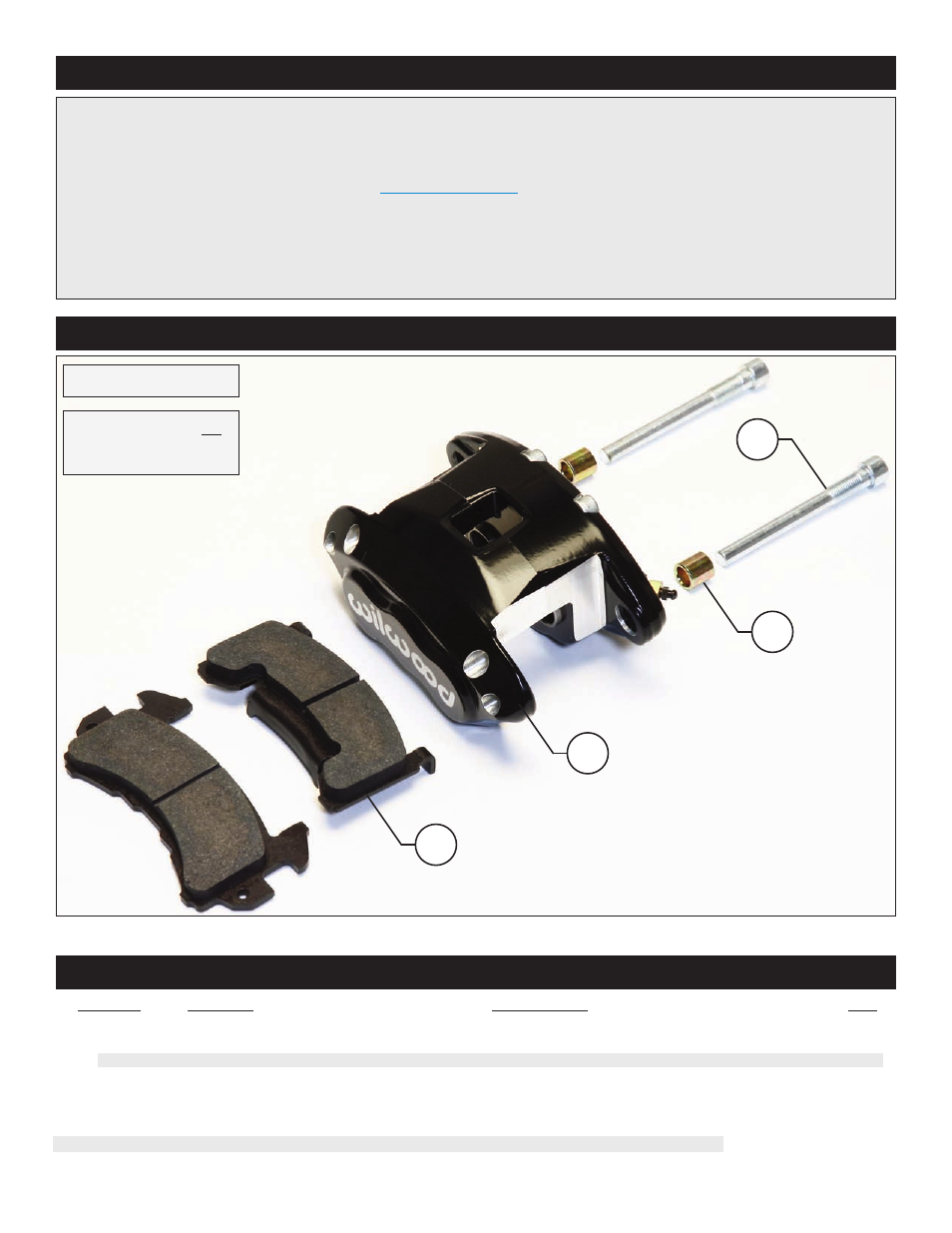 Exploded assembly diagram, Important notice - read this first, Parts list 1 4 2 3 | Wilwood D154 Front Caliper Kits User Manual | Page 2 / 6