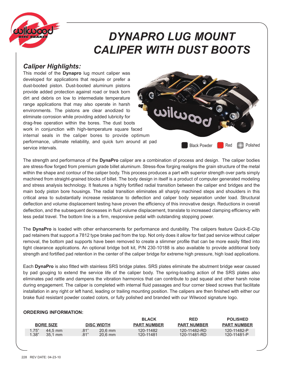 Wilwood Dynapro Dust-Boot User Manual | 2 pages