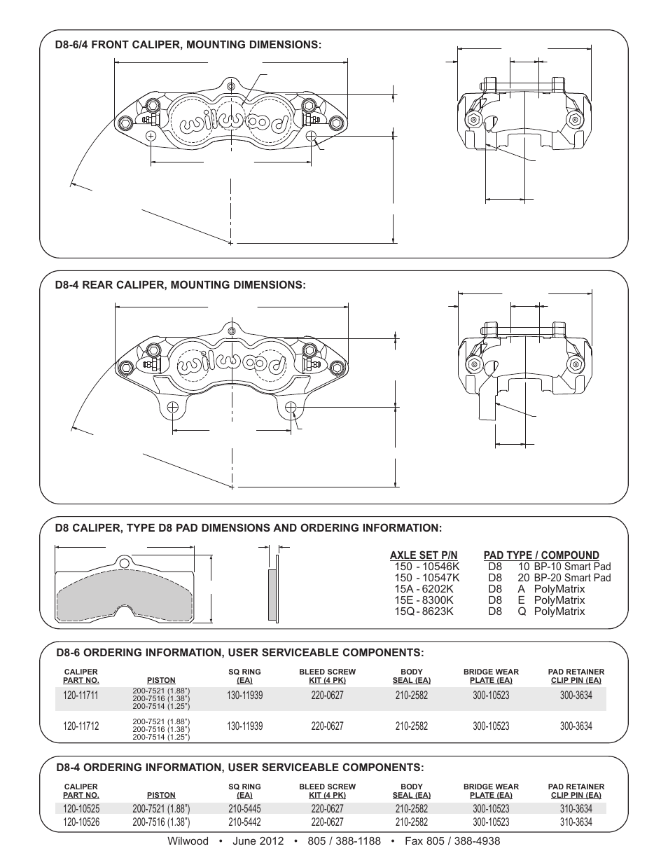 Wilwood D8-4 Caliper Rear User Manual | Page 2 / 2