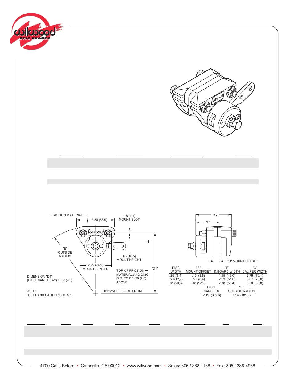 Wilwood Mech Spot Caliper User Manual | 1 page