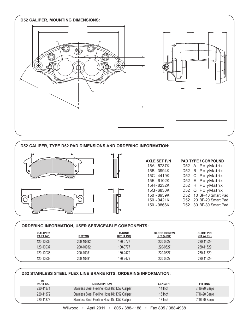 Wilwood D52 Dual Piston Floater User Manual | Page 2 / 2