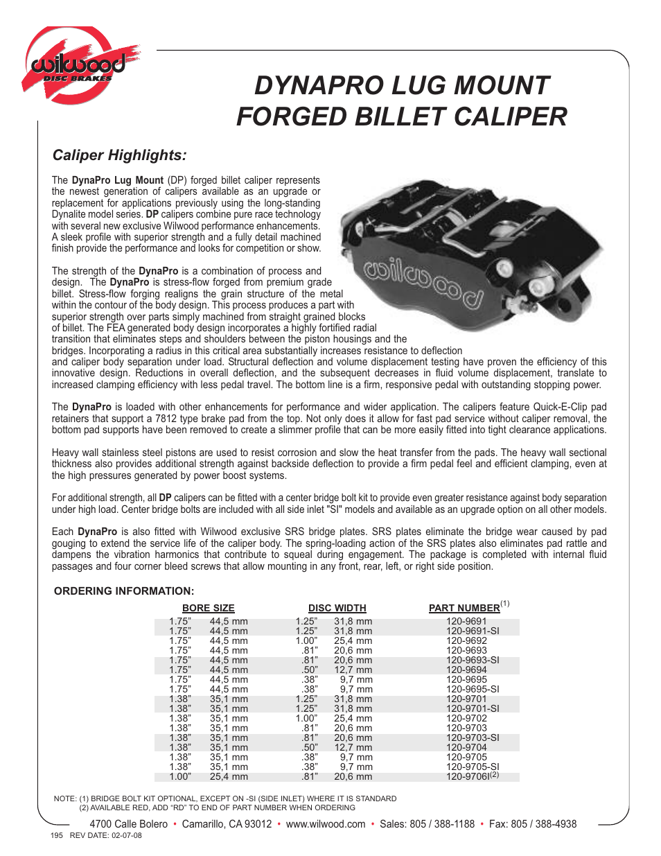 Wilwood Dynapro Lug Mount User Manual | 2 pages
