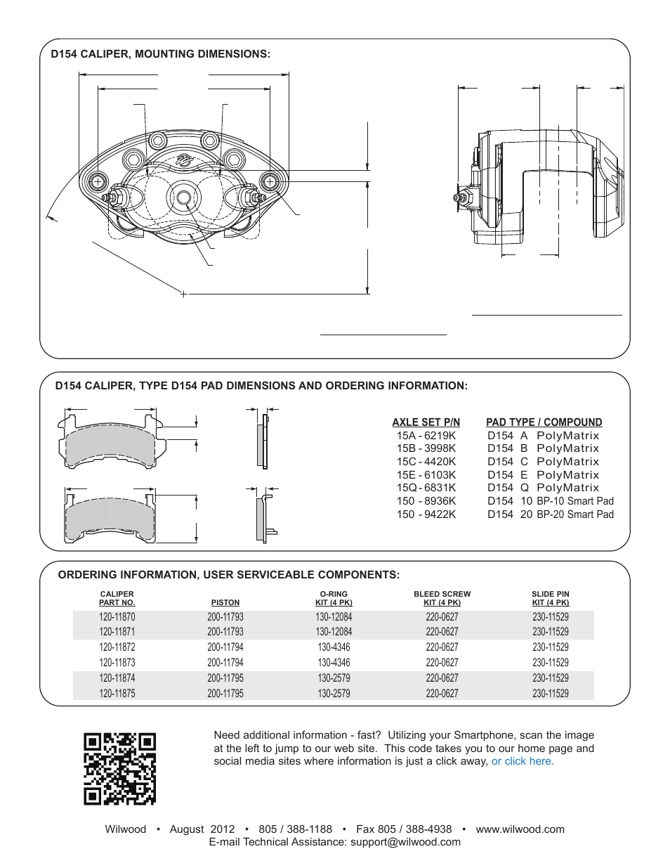 Wilwood D154 Single & Dual Piston Floater User Manual | Page 2 / 2