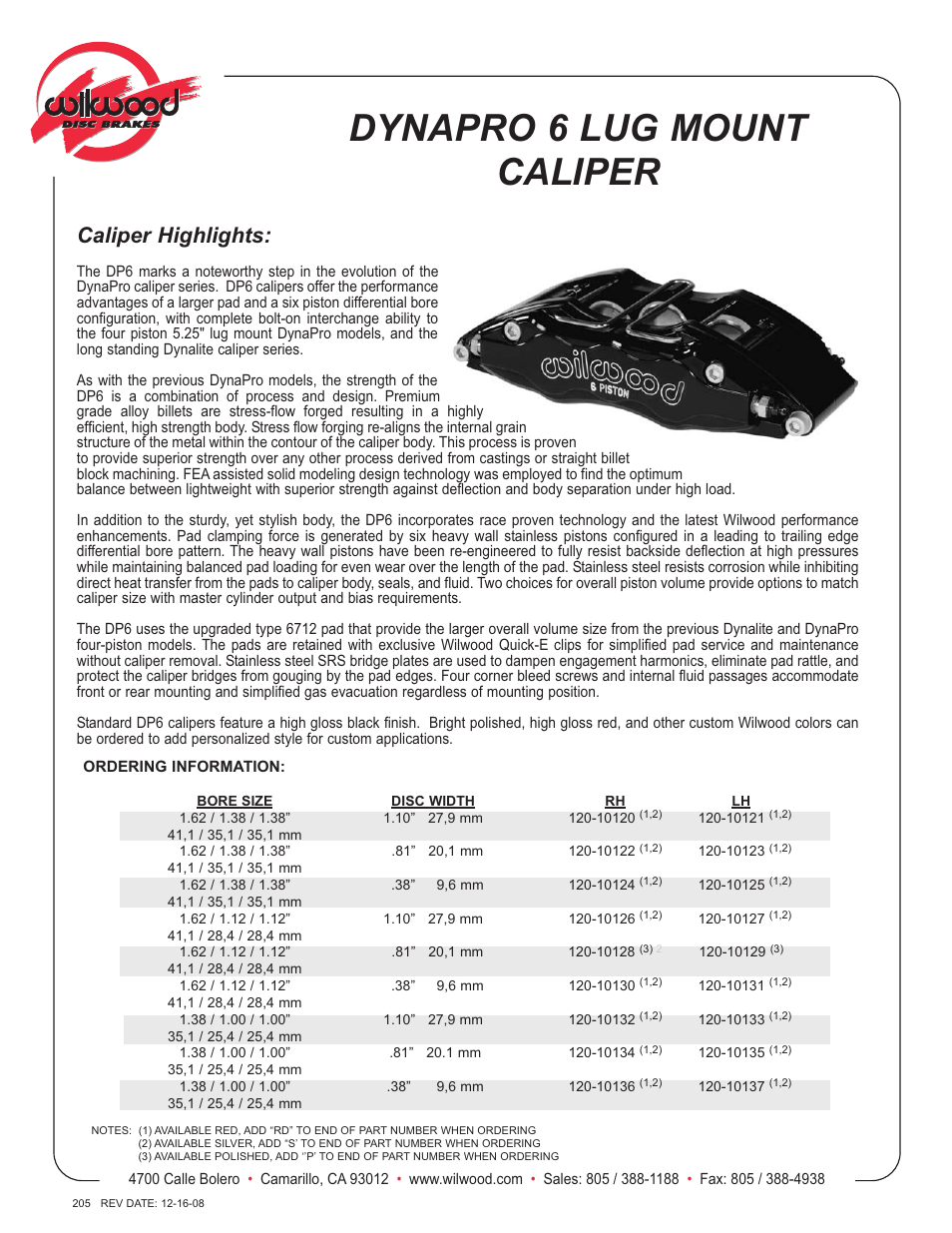 Wilwood Dynapro Six Lug Mount User Manual | 2 pages