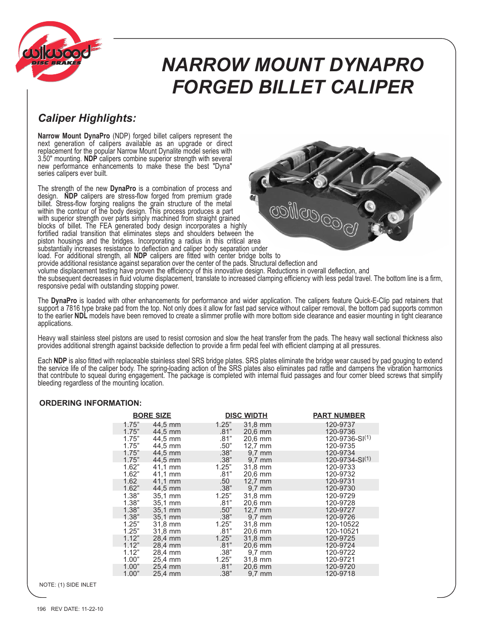 Wilwood Narrow Dynapro Lug Mount User Manual | 2 pages