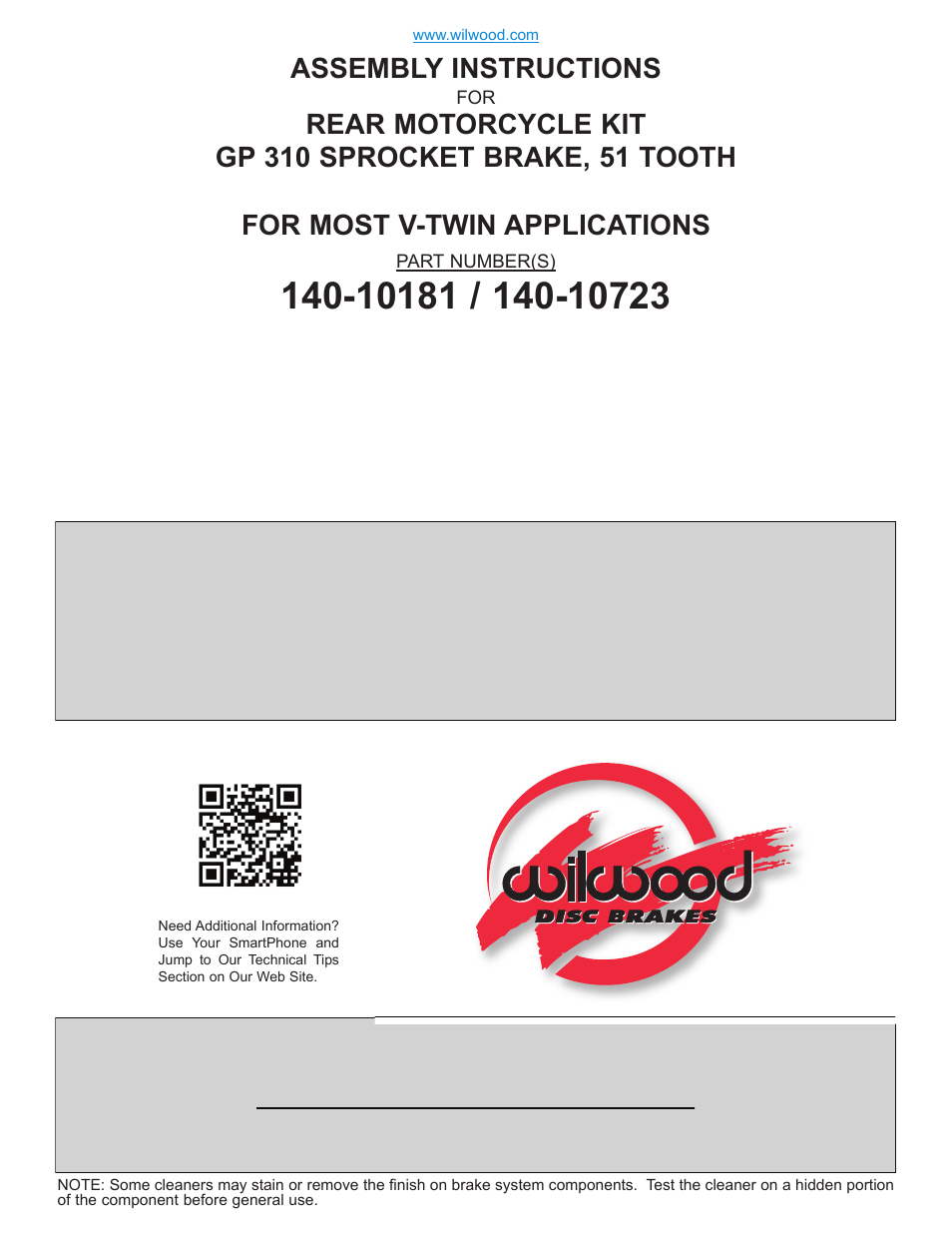 Wilwood GP310 Motorcycle Rear Spocket Brake Kit User Manual | 4 pages