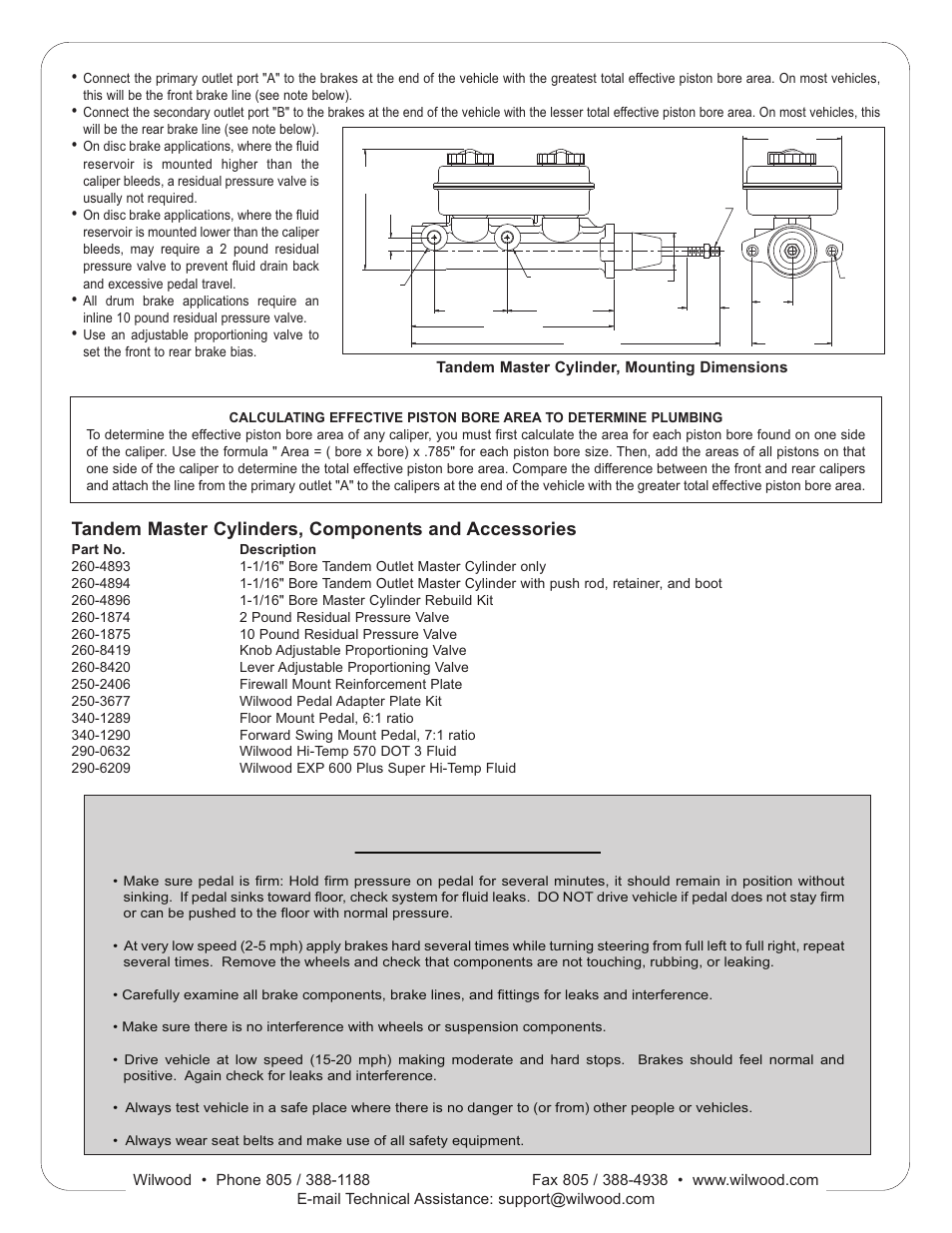 Wilwood Tandem Master Cylinder User Manual | Page 2 / 2