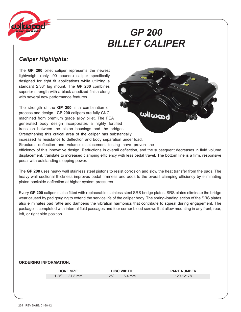 Wilwood GP200 Caliper User Manual | 2 pages