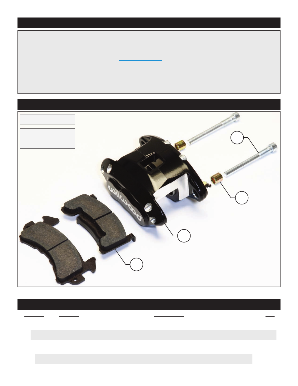 Exploded assembly diagram, Important notice - read this first, Parts list 1 4 2 3 | Wilwood D154 Rear Caliper Kits User Manual | Page 2 / 6