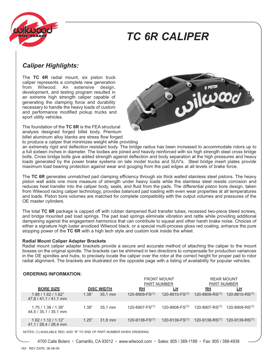 Wilwood TC6 User Manual | 2 pages