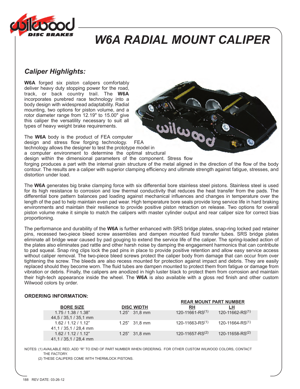 Wilwood W6A User Manual | 2 pages