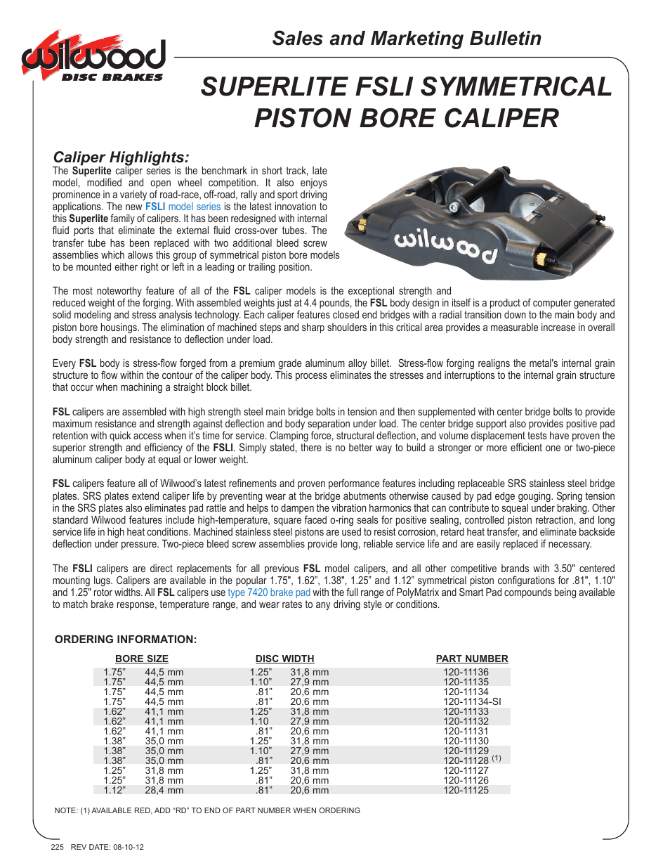 Wilwood Forged Superlite Internal User Manual | 2 pages
