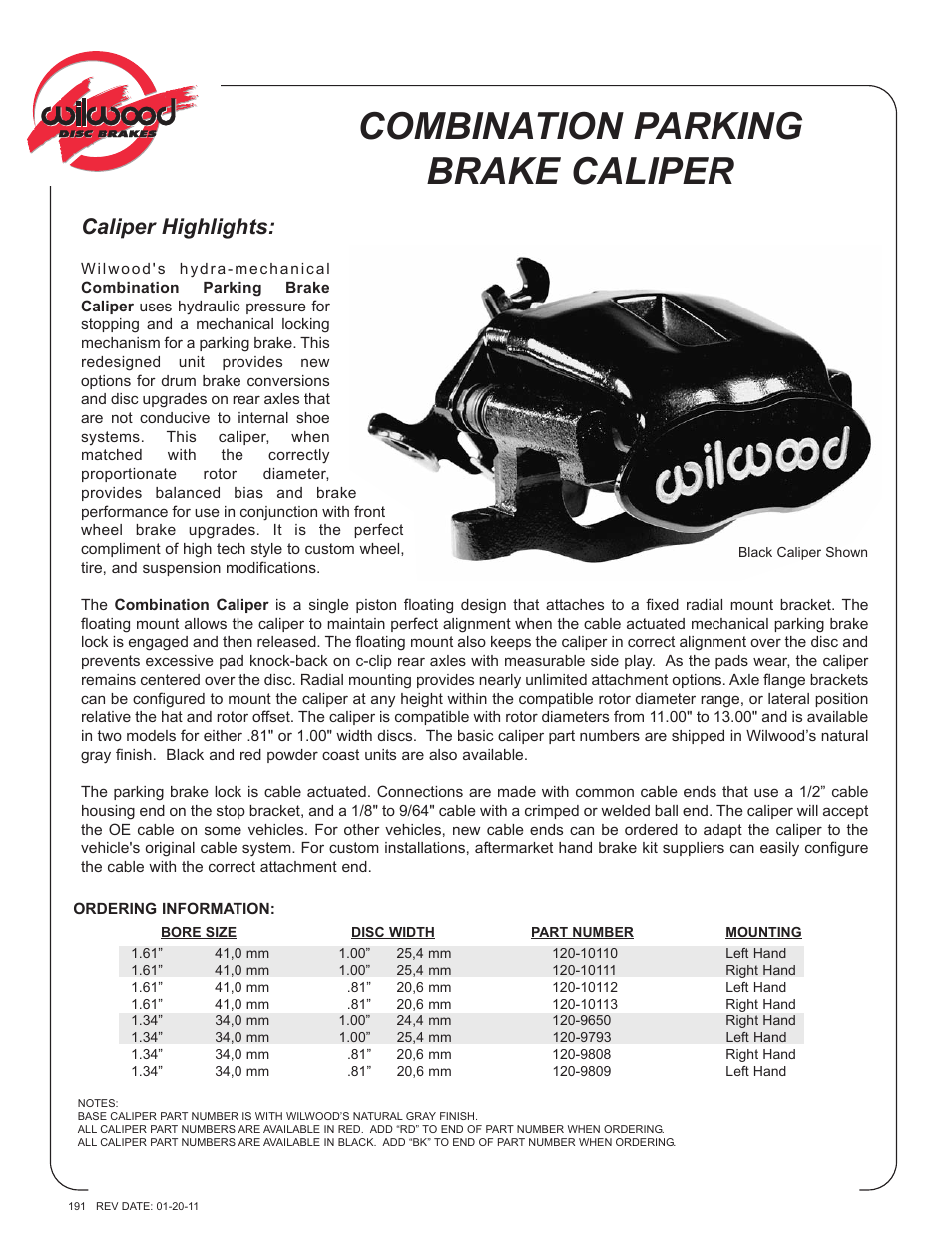 Wilwood Combination Parking Brake User Manual | 2 pages