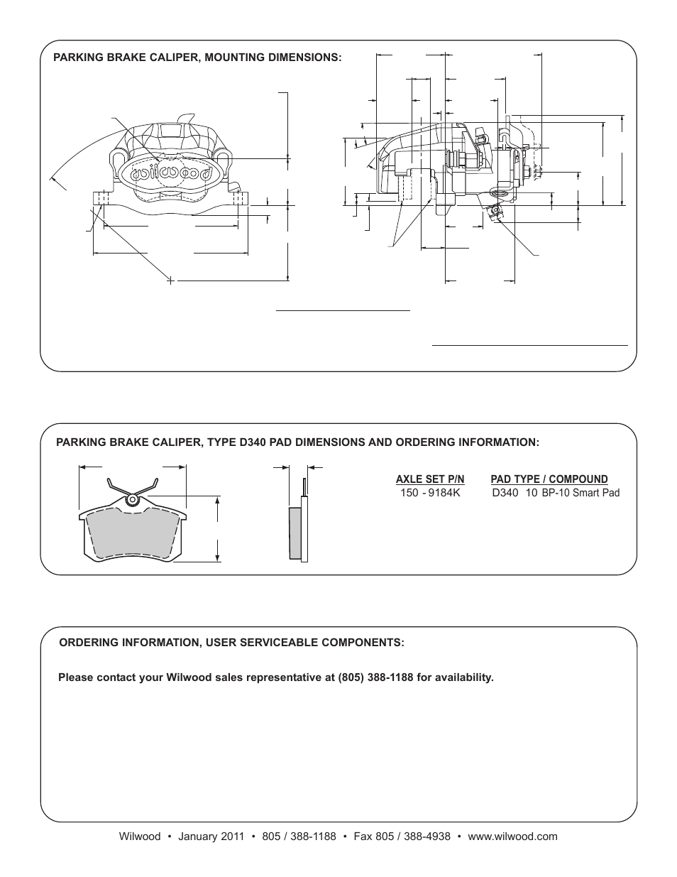 Parking brake caliper, mounting dimensions | Wilwood Combination Parking Brake User Manual | Page 2 / 2