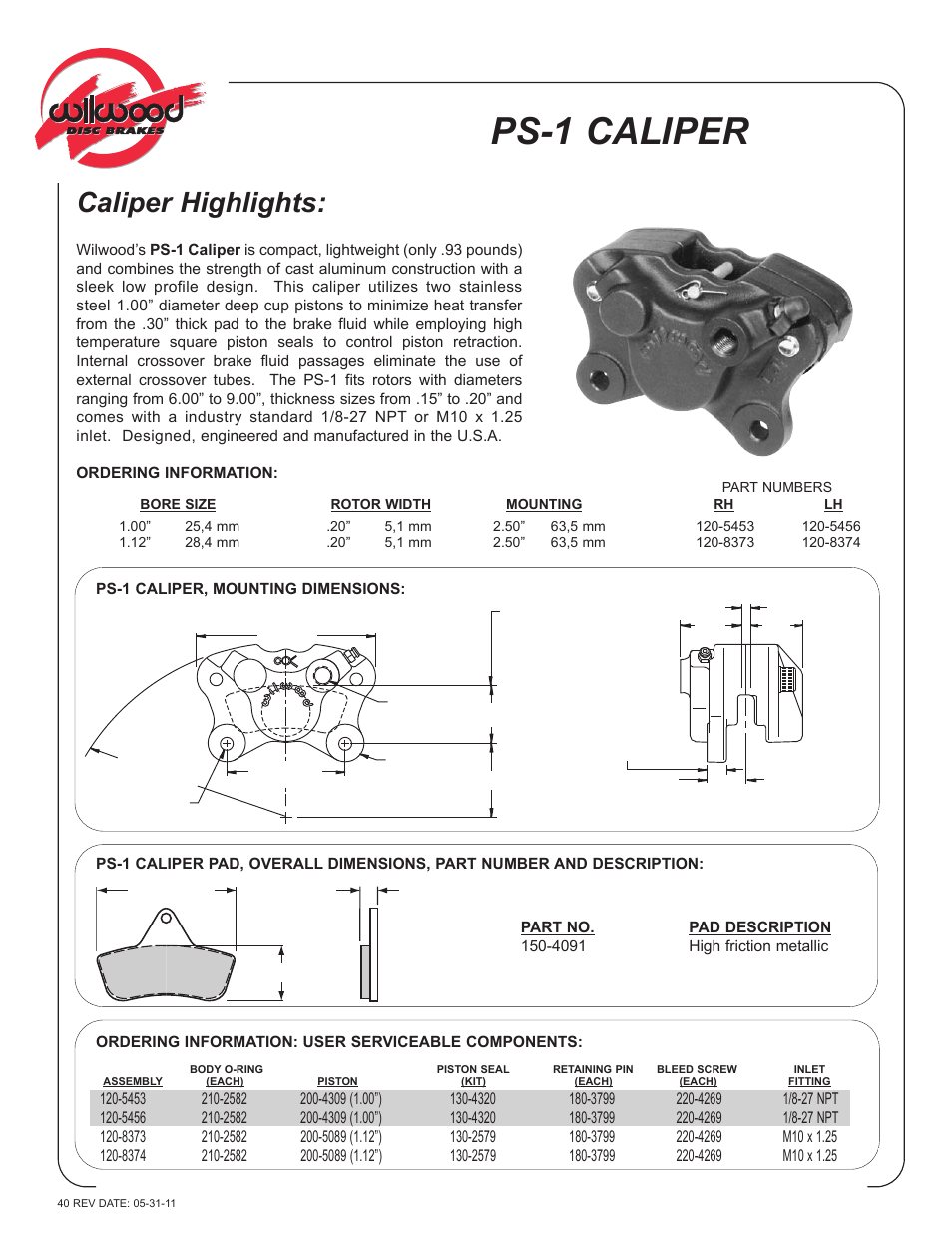 Wilwood PS-1 User Manual | 1 page
