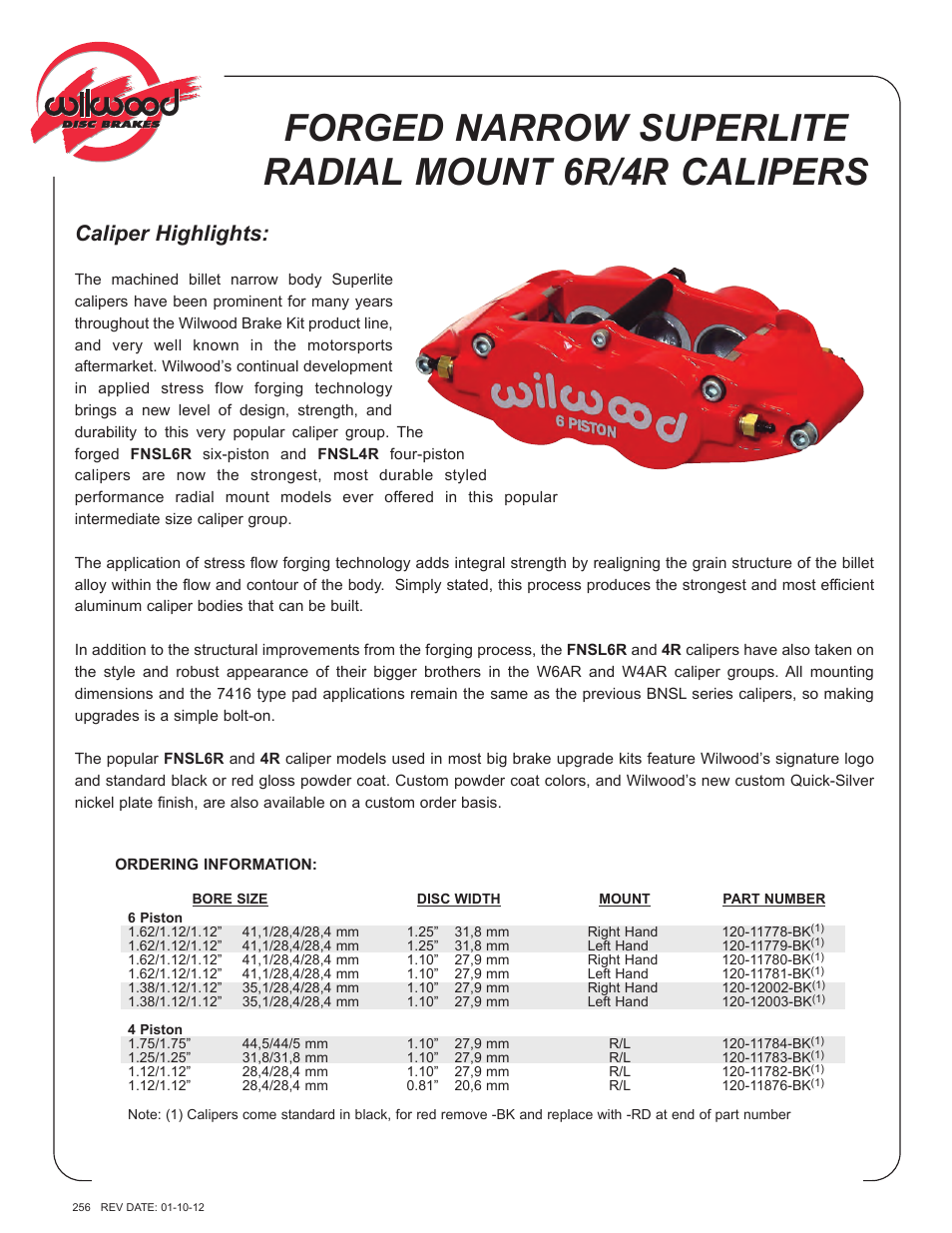 Wilwood Forged Narrow Superlite 4 Radial Mount User Manual | 2 pages