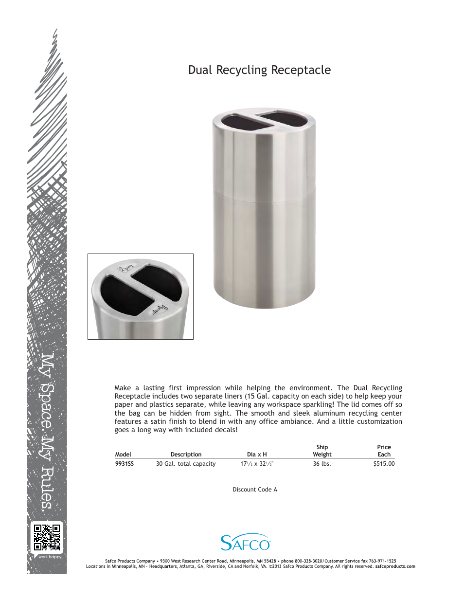 Safco 9931SS User Manual | 1 page