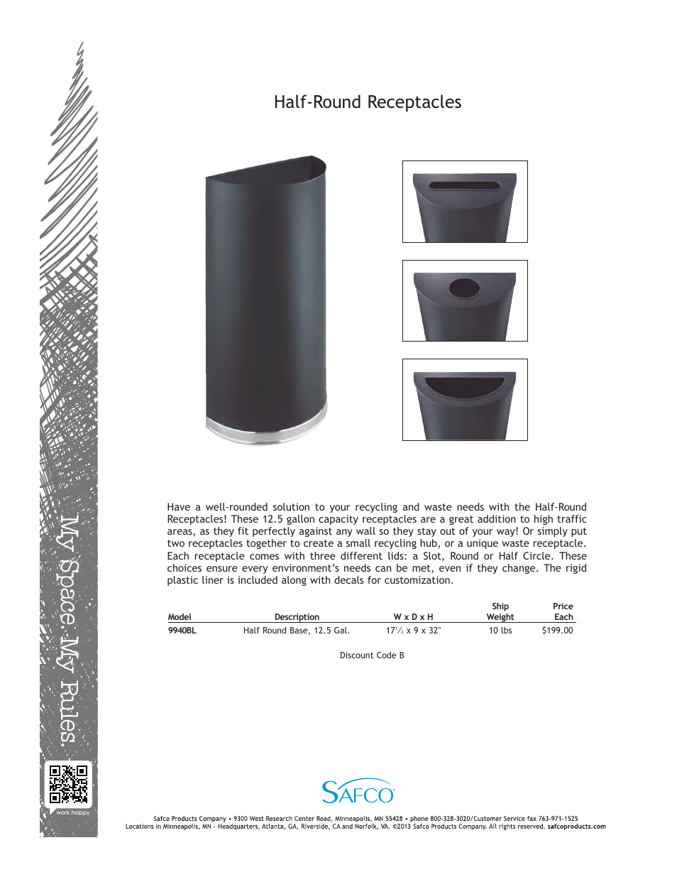 Safco 9940BL User Manual | 1 page