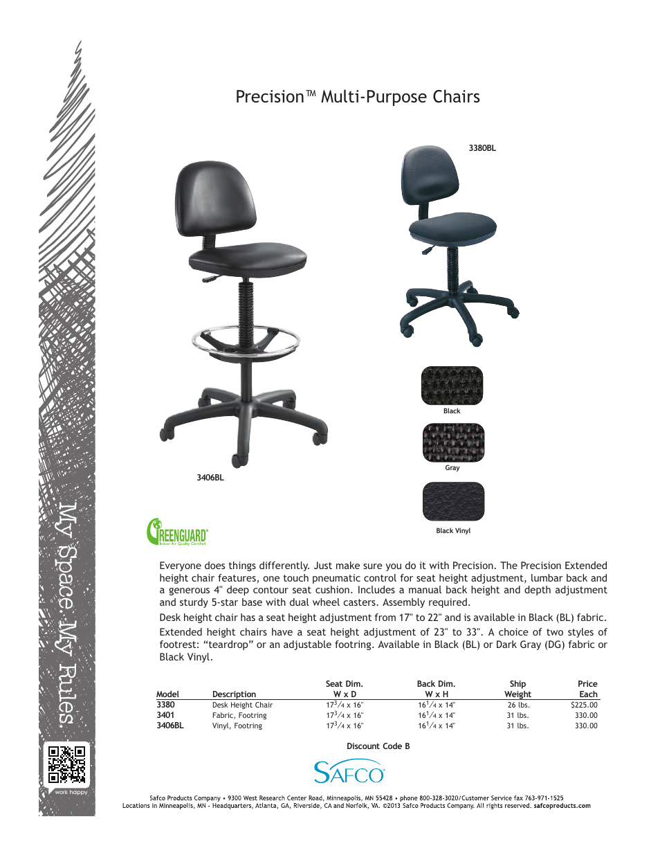 Safco 3406BL User Manual | 1 page