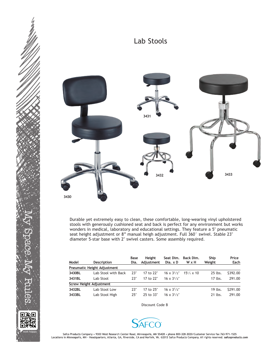 Safco 3433BL User Manual | 1 page