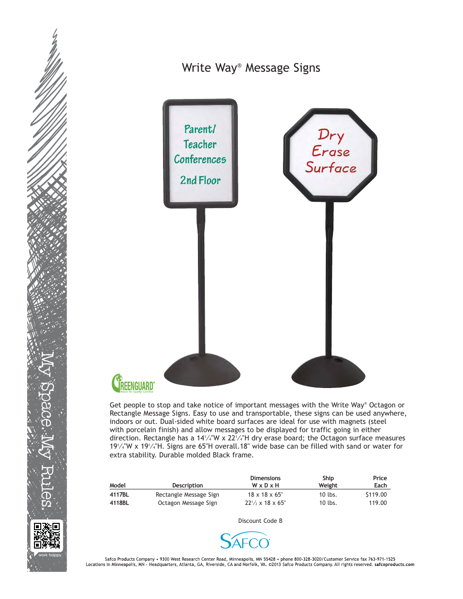 Safco 4118BL User Manual | 1 page