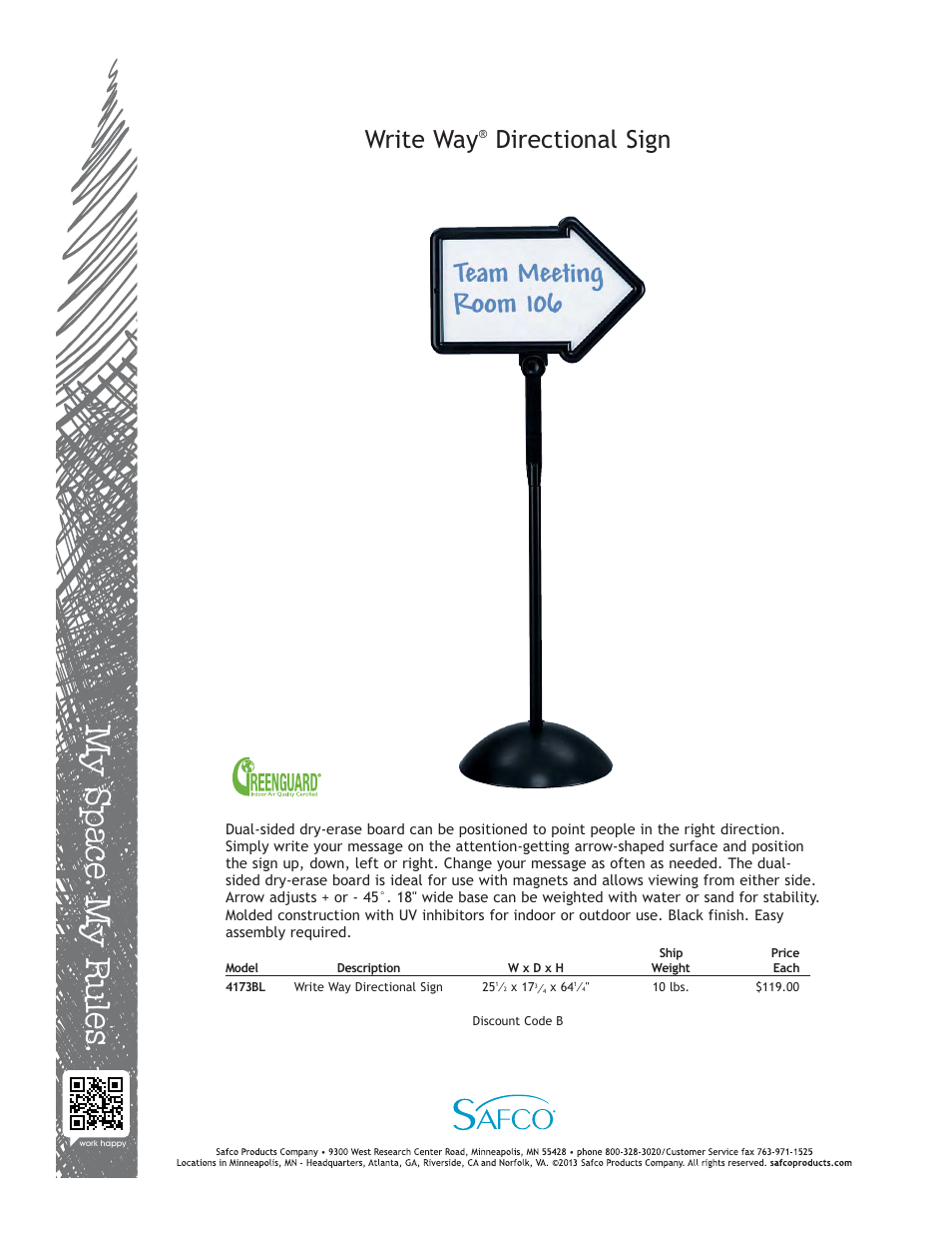 Safco 4173BL User Manual | 1 page