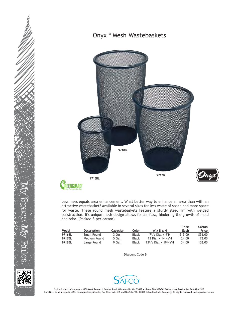 Safco 9718BL User Manual | 1 page