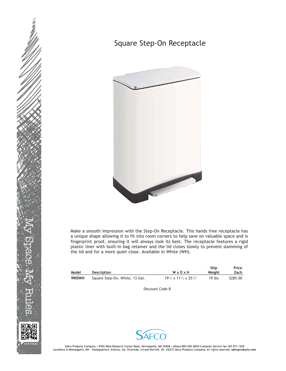 Safco 9905WH User Manual | 1 page