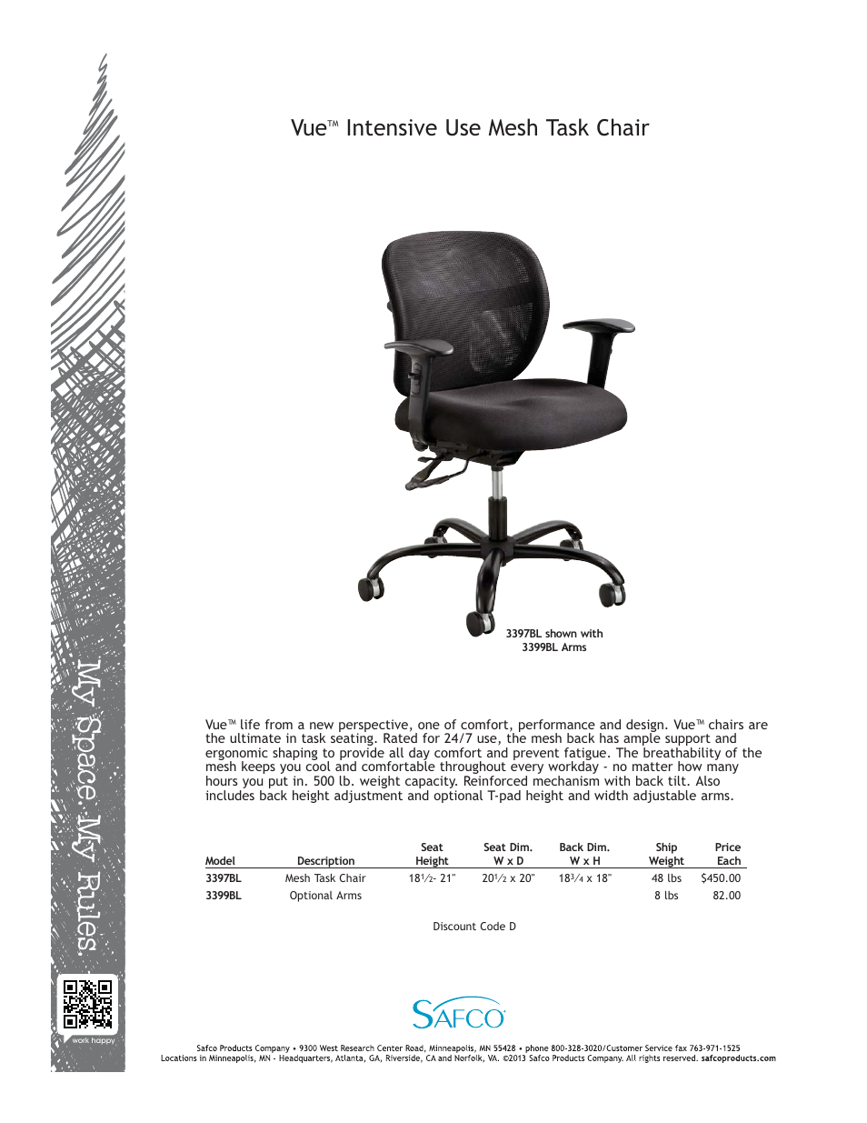 Safco 3397BL User Manual | 1 page