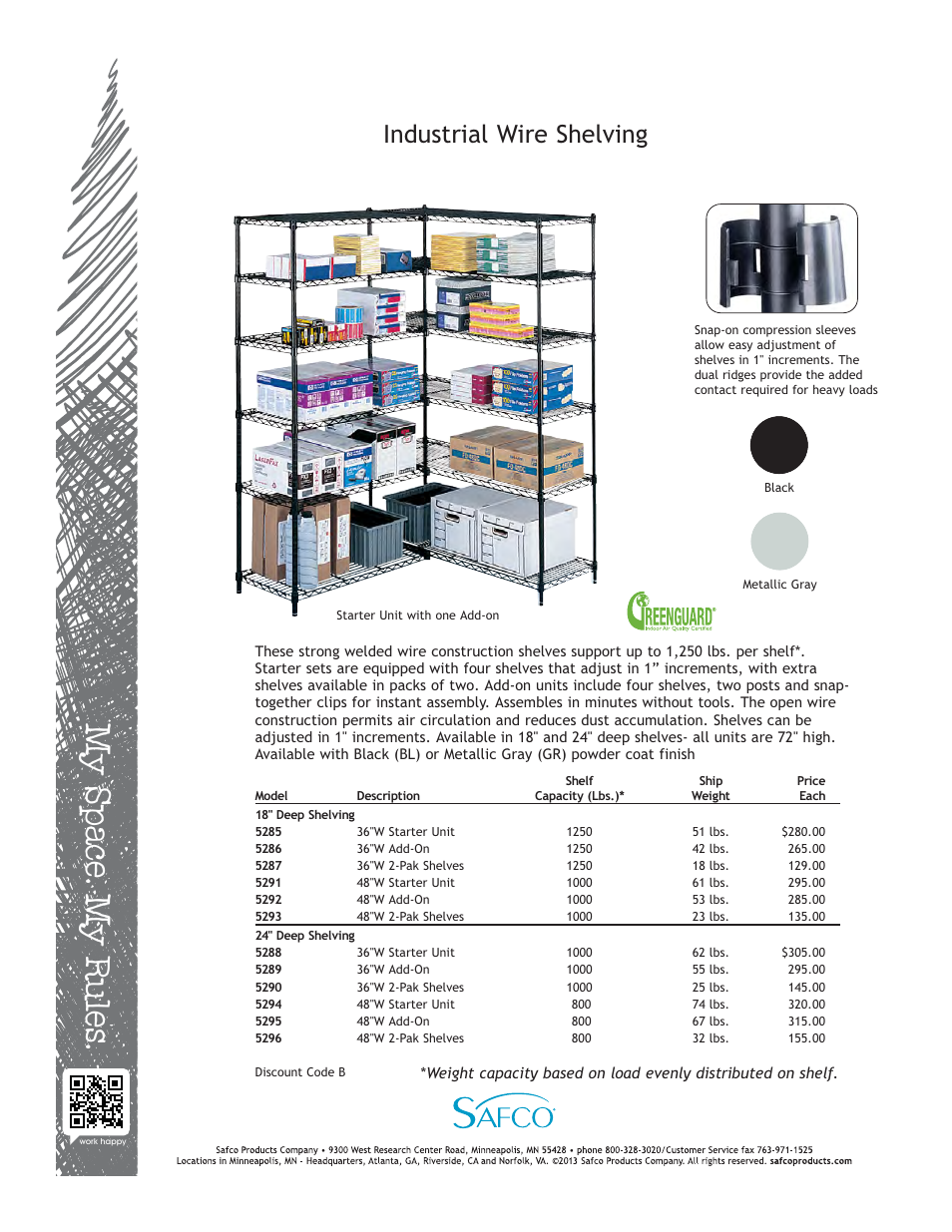 Safco 5296GR User Manual | 1 page