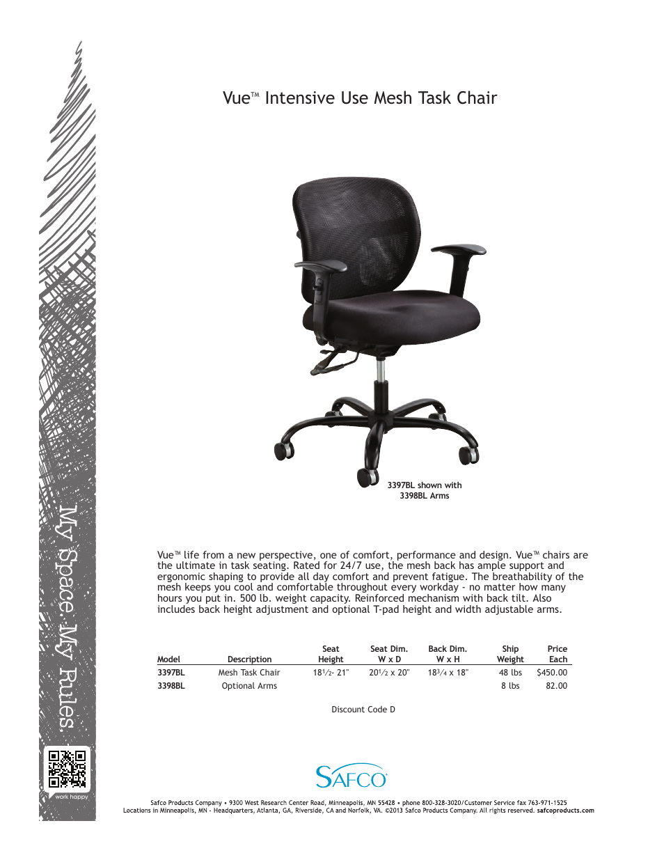 Safco 3398BL User Manual | 1 page