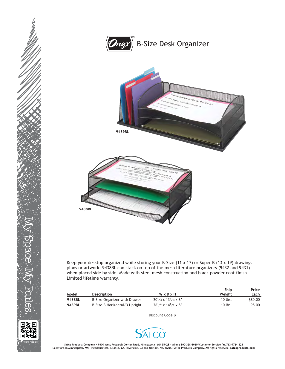 Safco 9439BL User Manual | 1 page