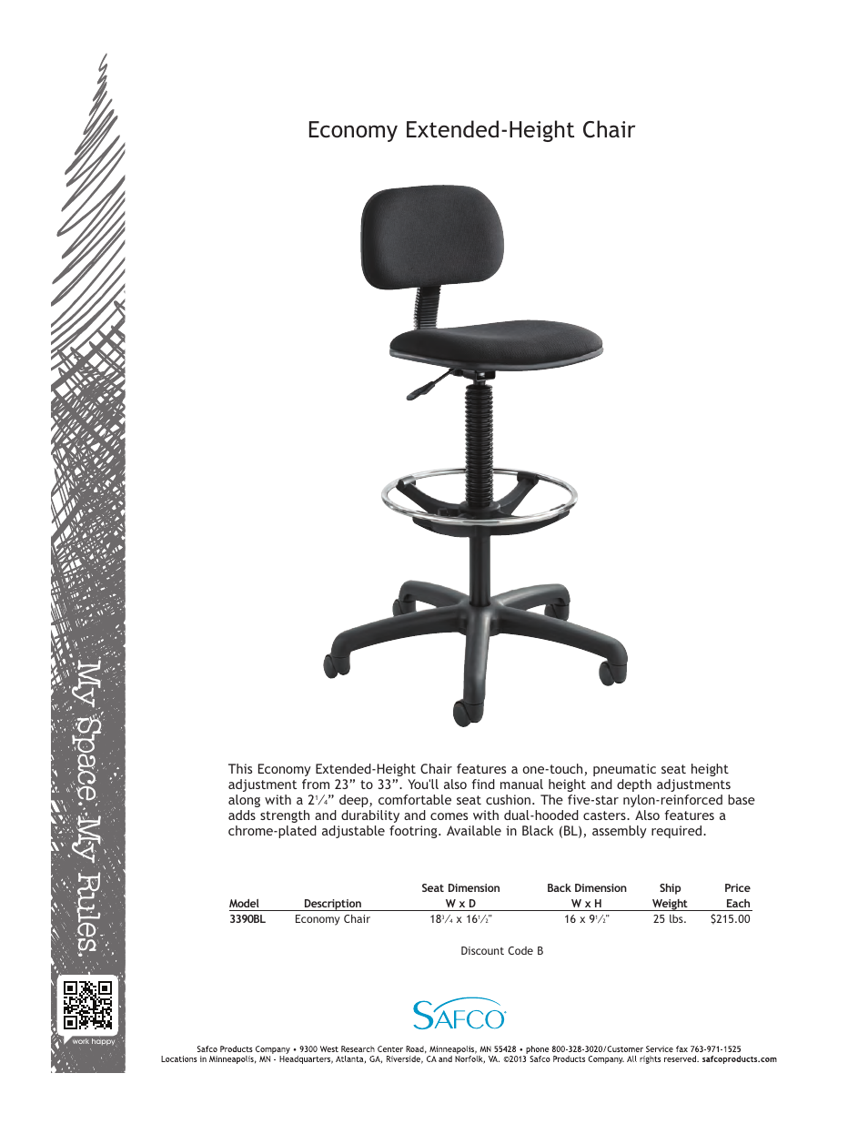 Safco 3390BL User Manual | 1 page