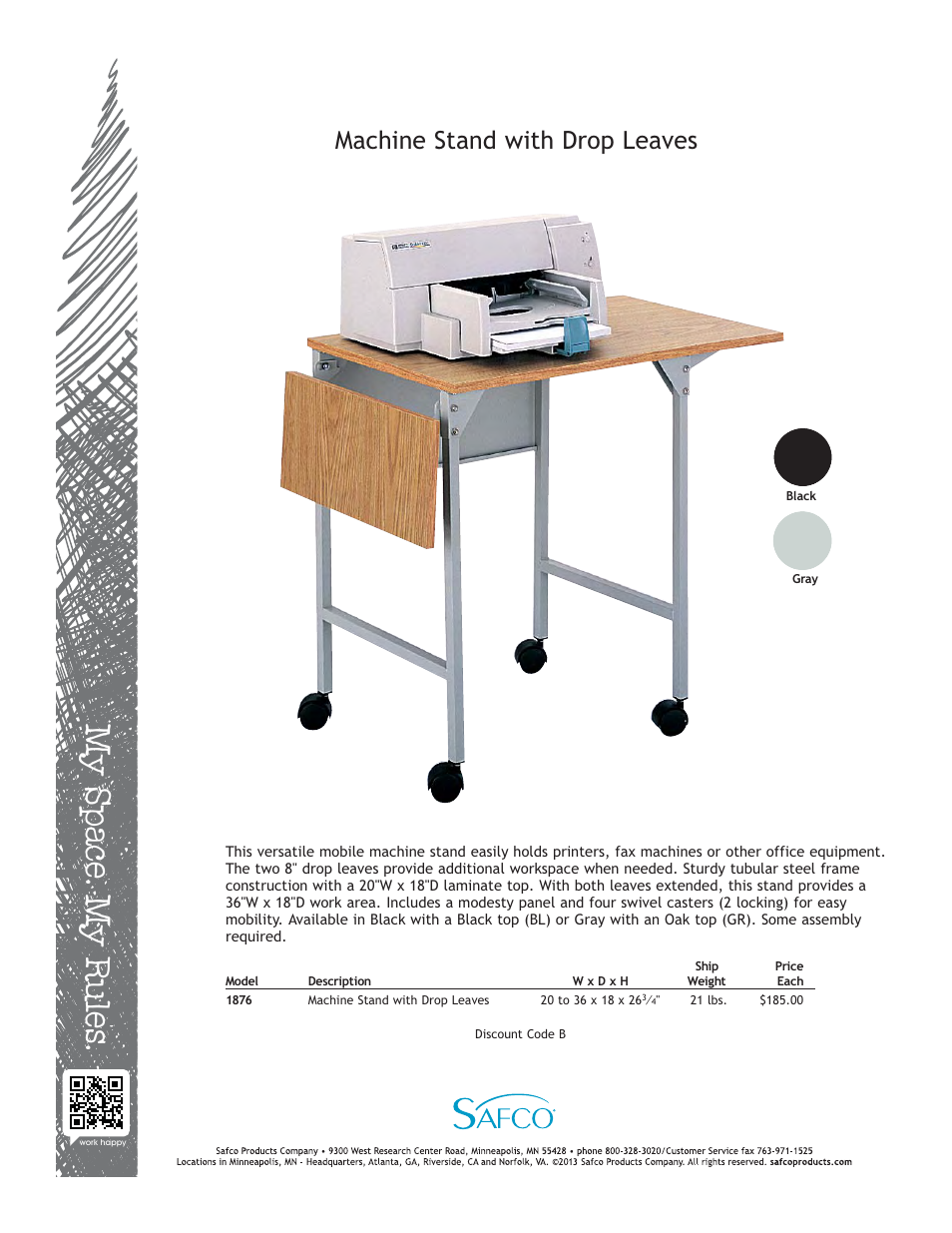 Safco 1876BL User Manual | 1 page